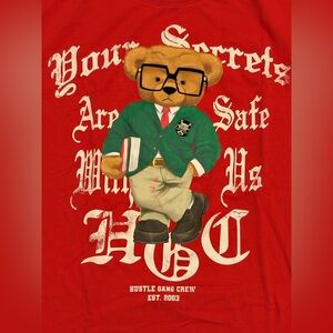 Hustle Gang Crew Red Long Sleeve Shirt “Your Secrets Are Safe With Us” Bear 2X